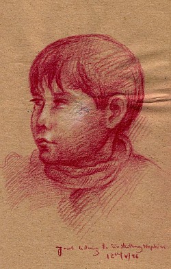 Jacob,Waldemar,Gabriel Buczynski; Study in Crimson colour pencil, 29.7 X 21 cm, 1996, Fremantle, Western Australia